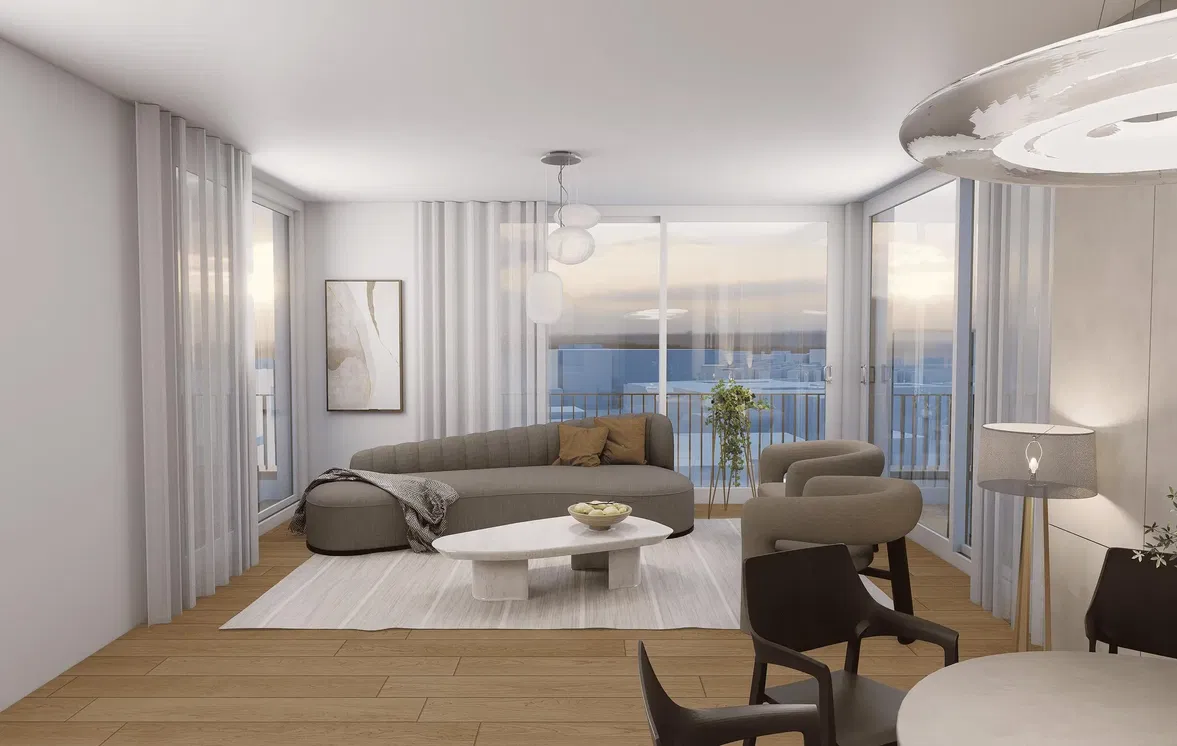 Wohnzimmer; blick, tageslicht, moderner stil, holzboden