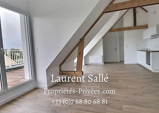 Living room; view, wood beams, wood floor, renovated
