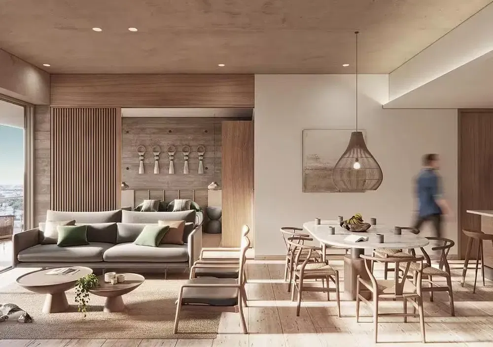 Salon; vue, lumière naturelle, style moderne, parquet