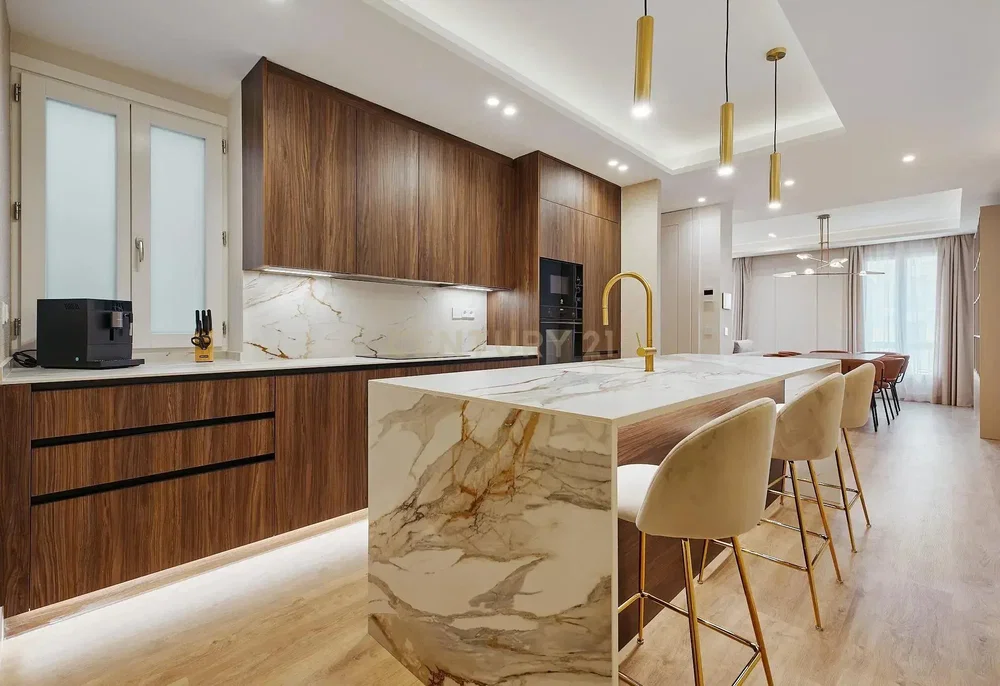 Kitchen; kitchen appliances, modern style, natural light, renovated
