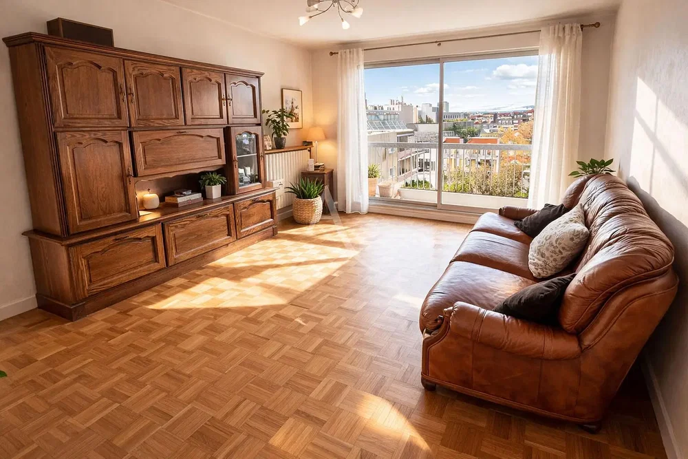 Дневна соба; поглед, дрвени под, природно светло