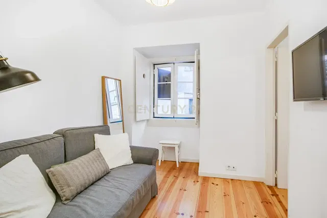 Obývací pokoj; dřevěná podlaha, přirozené světlo