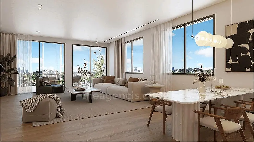 Living room; view, wood floor, natural light, modern style