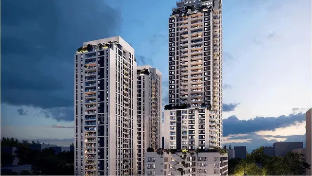 House and surroundings; view