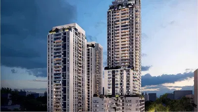 House and surroundings; view