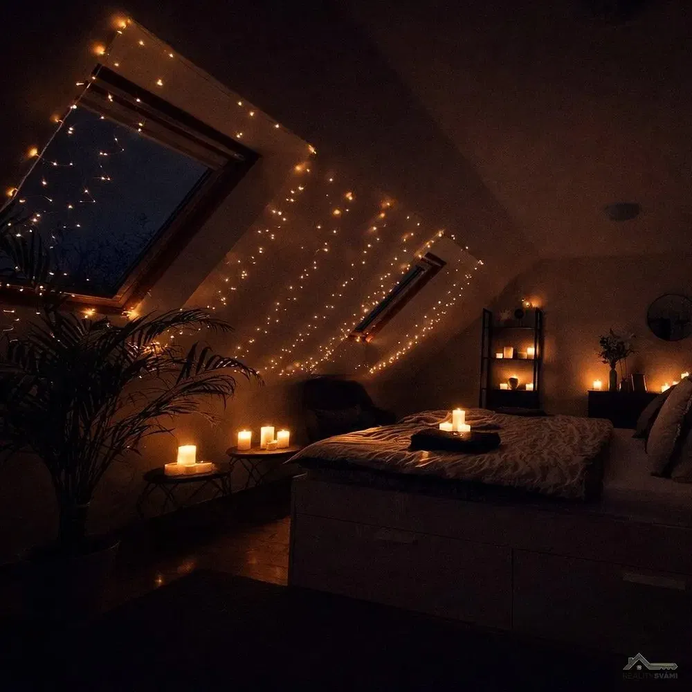 Yatak odası; karanlık iç mekan, rustik stil