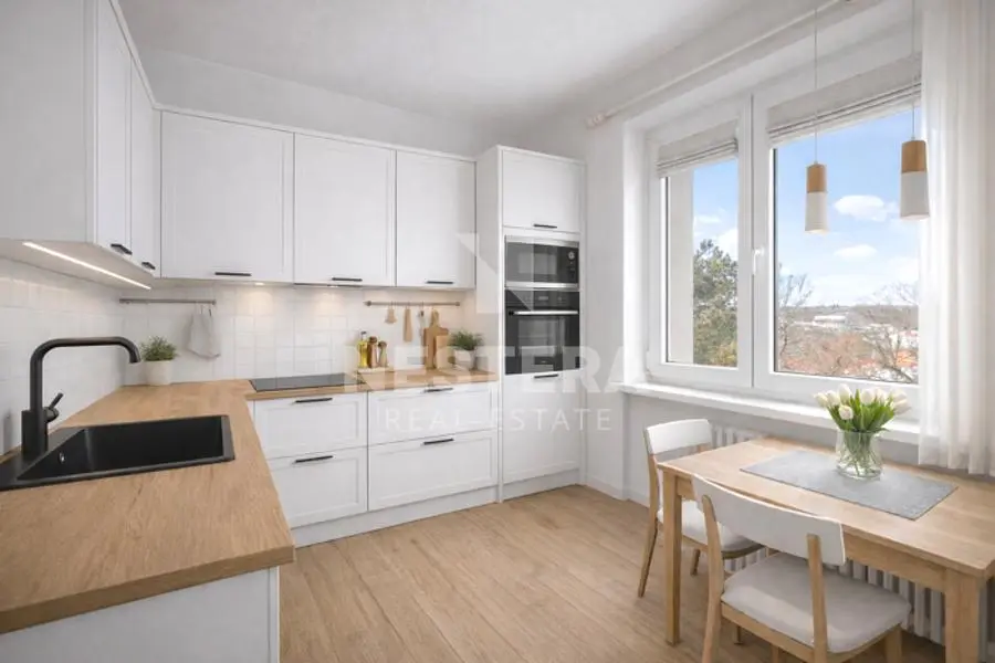 Kitchen; kitchen appliances, natural light, modern style, view