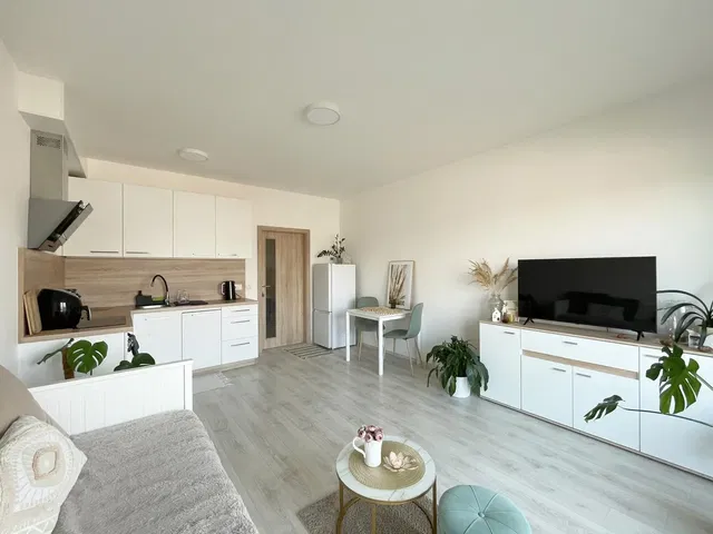 Wohnzimmer; küchengeräte, tageslicht, moderner stil, holzboden