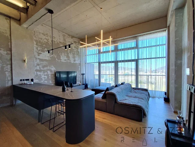 Living room; view, modern style, wood floor, natural light