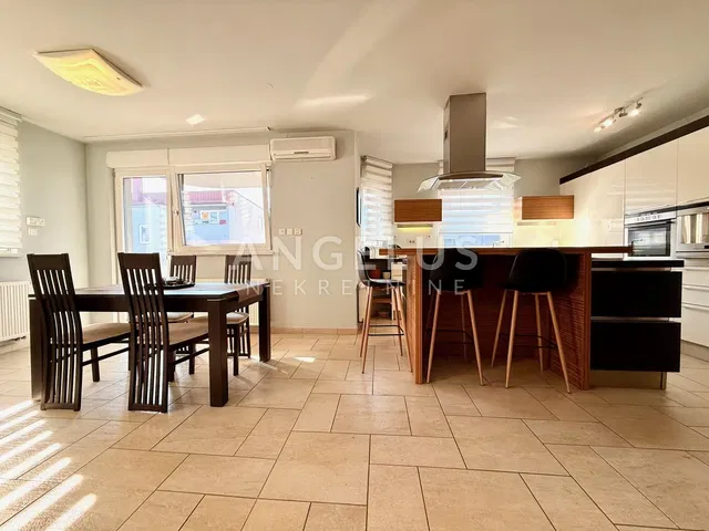 Kitchen; kitchen appliances, tile floor, natural light, modern style