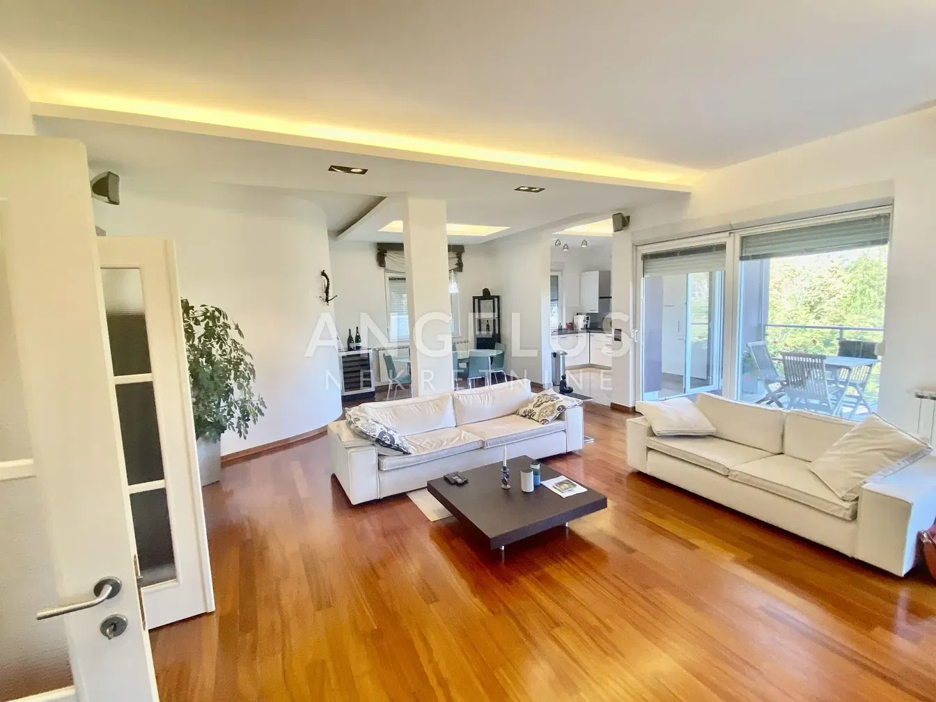 Хол; дървен под, естествена светлина, модерен стил, гледка