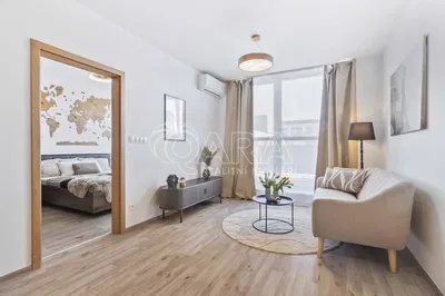 Woonkamer; natuurlijk licht, moderne stijl, houten vloer