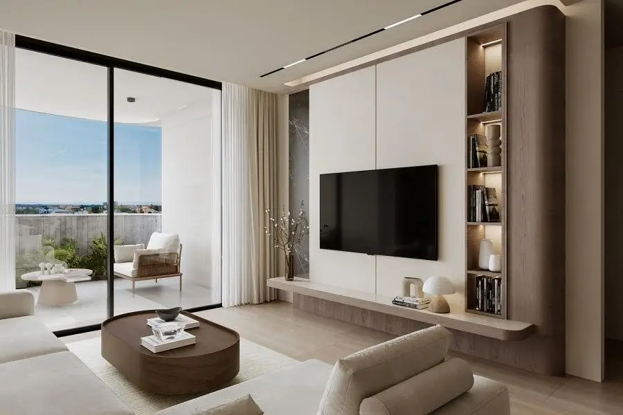 Oturma odası; manzara, doğal ışık, modern stil