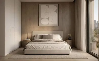 Yatak odası; manzara, doğal ışık, modern stil