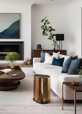 Oturma odası; şömine, modern stil, doğal ışık