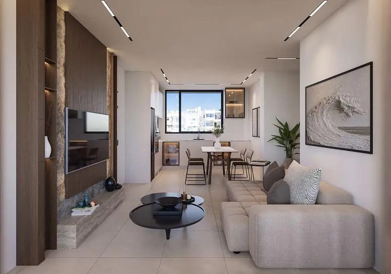 Oturma odası; manzara, doğal ışık, modern stil, fayans zemin