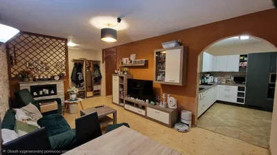 Woonkamer; open haard, houten vloer, natuurlijk licht, moderne stijl