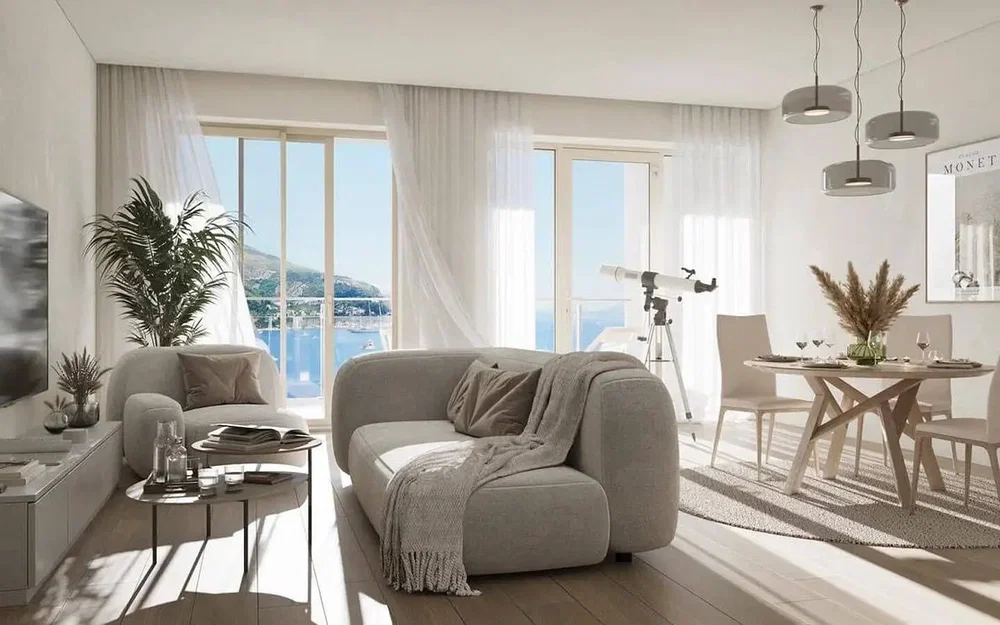 Oturma odası; manzara, doğal ışık, modern stil