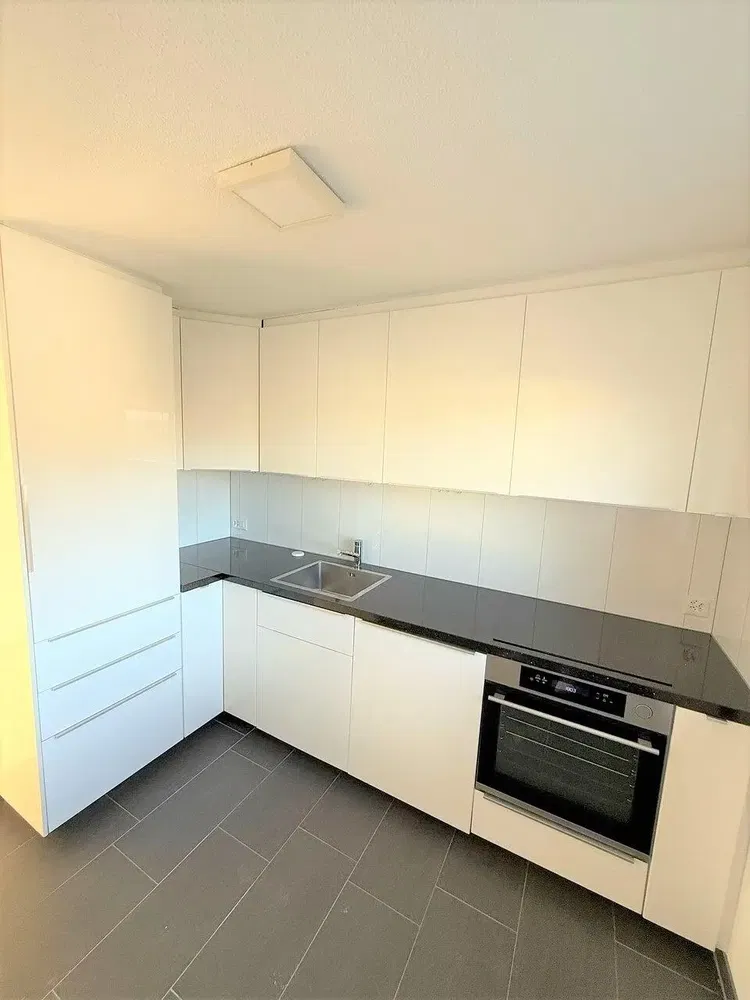 Küche; küchengeräte, fliesenboden, renoviert, tageslicht, moderner stil