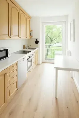 Cuisine; électroménager, vue, lumière naturelle, style moderne, parquet