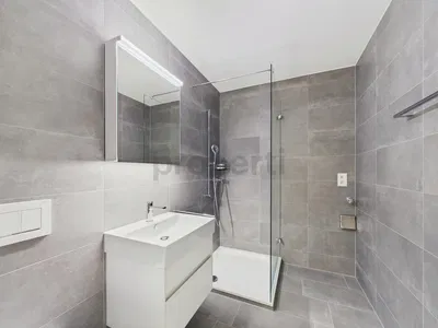 Badezimmer; fliesenboden, renoviert, tageslicht, moderner stil