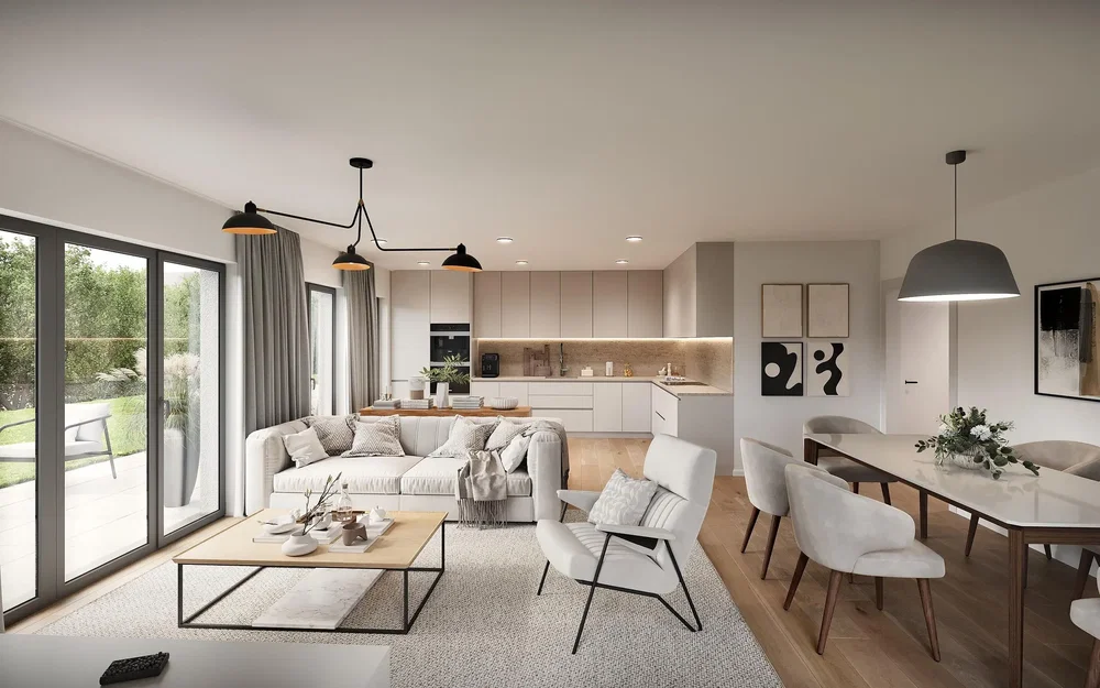 Wohnzimmer; blick, tageslicht, moderner stil