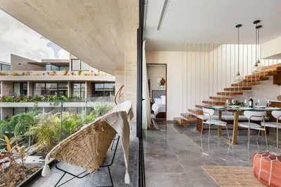 Salon; vue, lumière naturelle, style moderne, carrelage