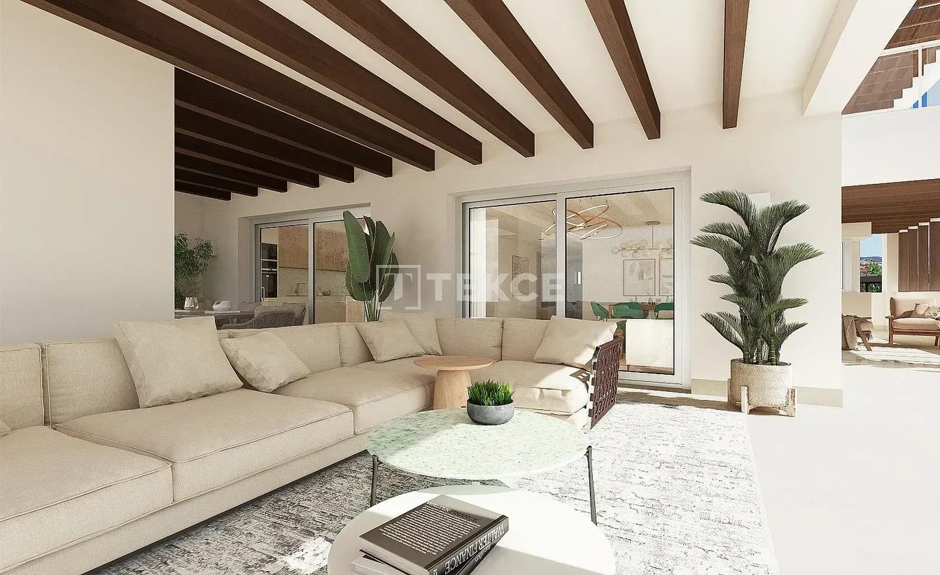 Sala de estar; luz natural, vigas de madeira, estilo moderno, vista