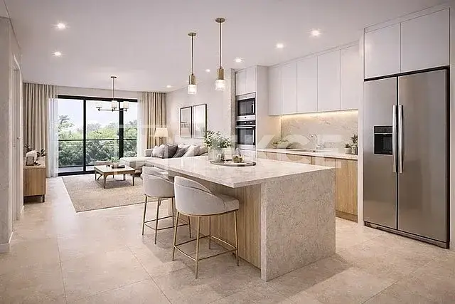 Küche; blick, küchengeräte, tageslicht, moderner stil, fliesenboden