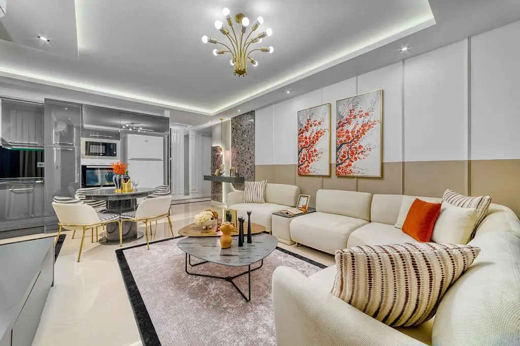 Дневна соба; кухињски апарати, модерни стил, природно светло