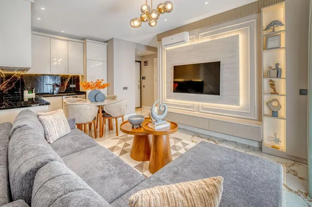 Salon; style moderne, lumière naturelle, rénové