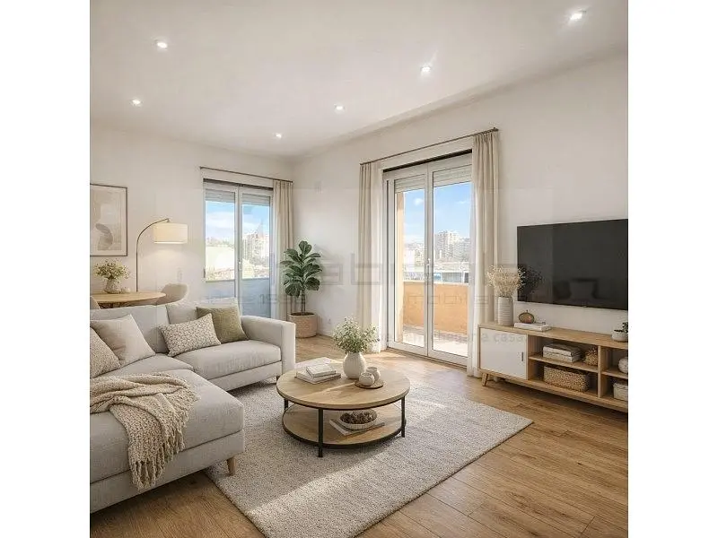 Obývací pokoj; výhled, přirozené světlo, moderní styl, dřevěná podlaha