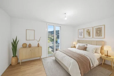 Dormitorio; luz natural, estilo moderno, suelo de madera