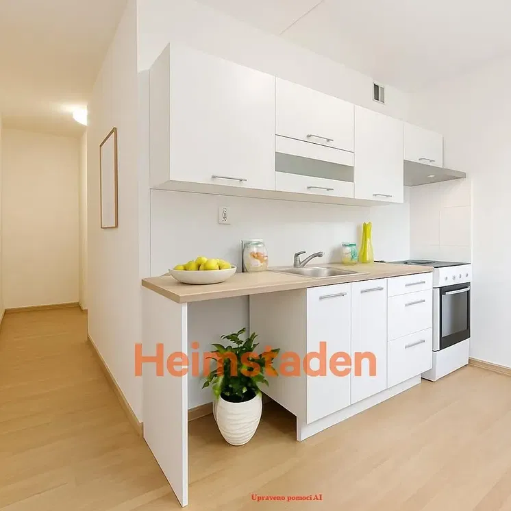 Kuchyně; kuchyňské spotřebiče, dřevěná podlaha, přirozené světlo, moderní styl