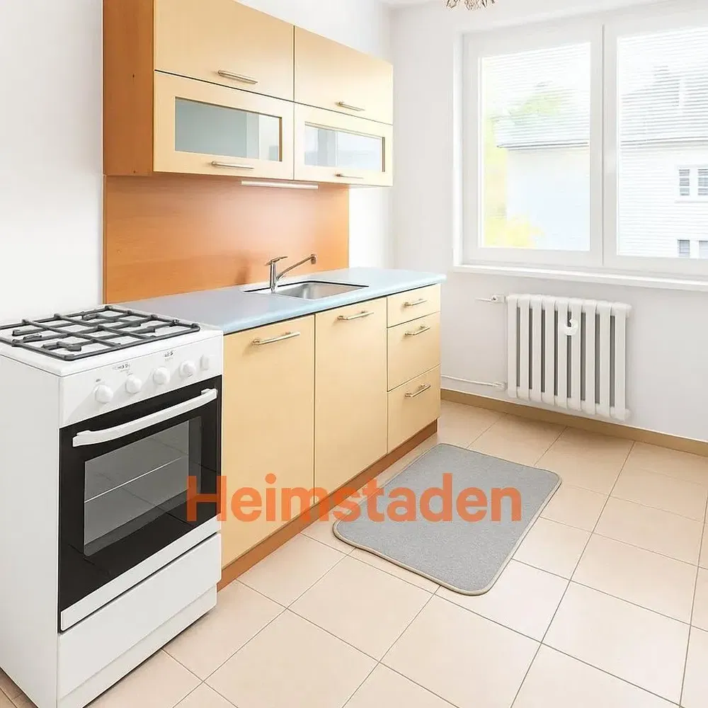Kuchyně; kuchyňské spotřebiče, dlažba, přirozené světlo