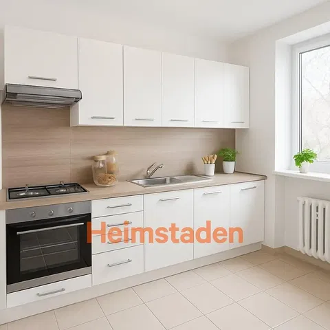 Kitchen; kitchen appliances, modern style, renovated, tile floor, natural light