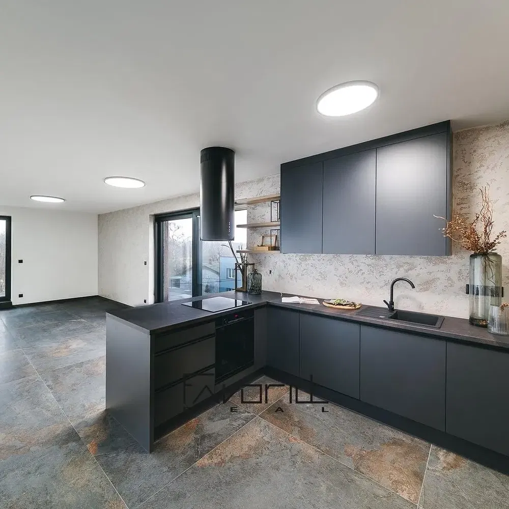 Kuhinja; kuhinjski aparati, pločice, prirodno svjetlo, moderni stil