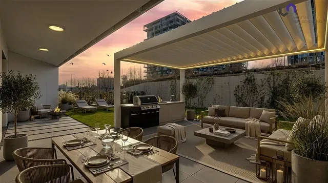 Taras; widok, kominek, światło dzienne