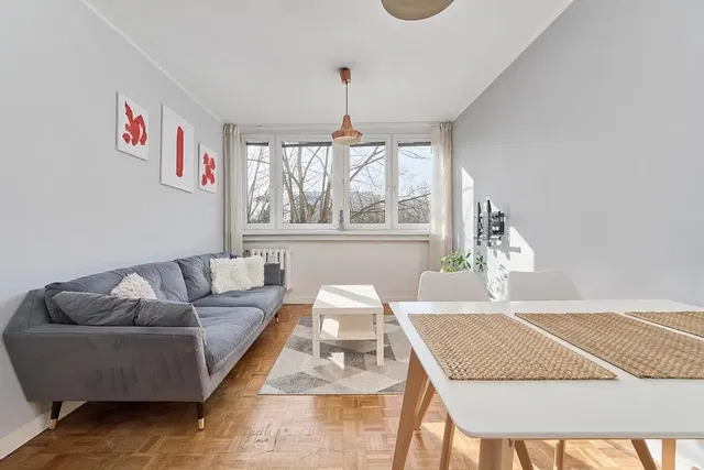 Obývací pokoj; přirozené světlo, dřevěná podlaha, moderní styl