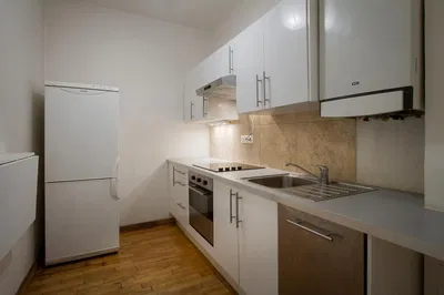 Keuken; keukenapparatuur, houten vloer, gerenoveerd, natuurlijk licht, moderne stijl
