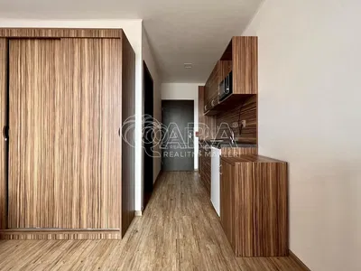 Kuchyně; kuchyňské spotřebiče, dřevěná podlaha, po rekonstrukci