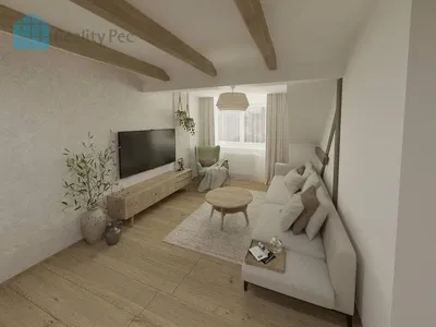 Wohnzimmer; holzbalken, holzboden, tageslicht, moderner stil