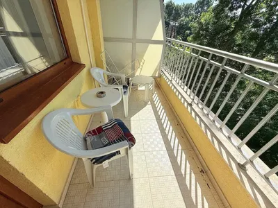 Balcony; tile floor, view