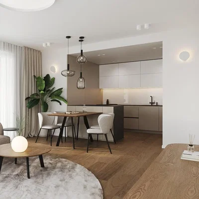 Küche; moderner stil, holzboden, tageslicht, küchengeräte