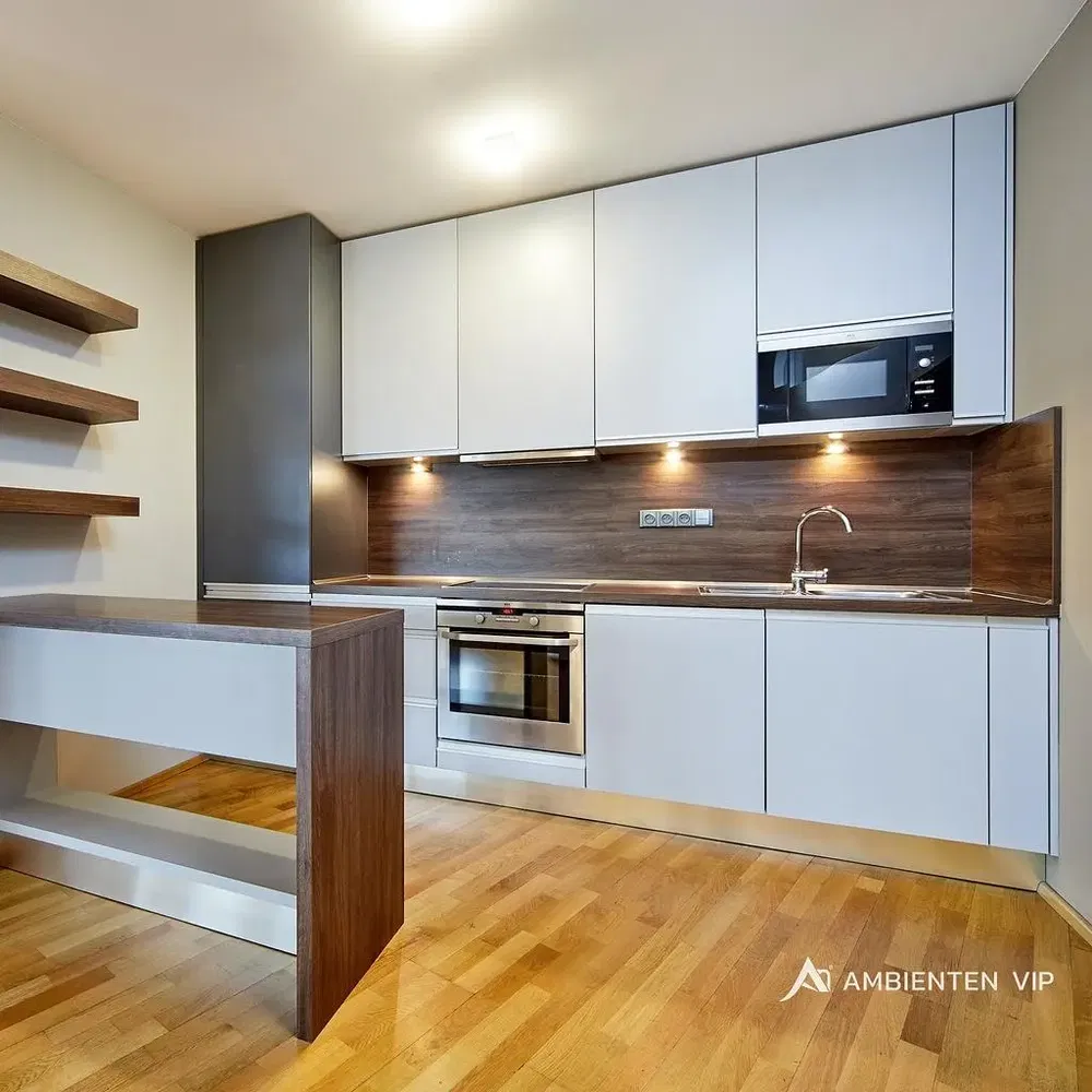 Kuhinja; kućanski aparati, moderan stil, drveni pod, prirodna svjetlost, renoviran
