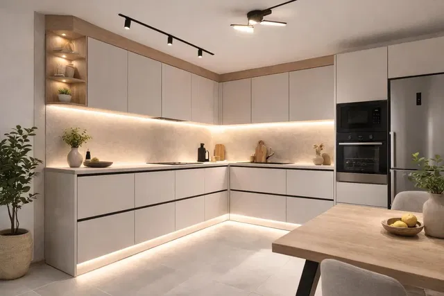 Küche; küchengeräte, moderner stil, renoviert, tageslicht, fliesenboden