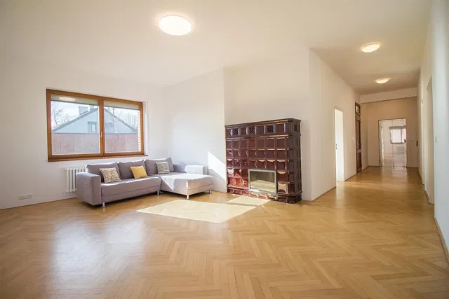 Salon; cheminée, parquet, lumière naturelle