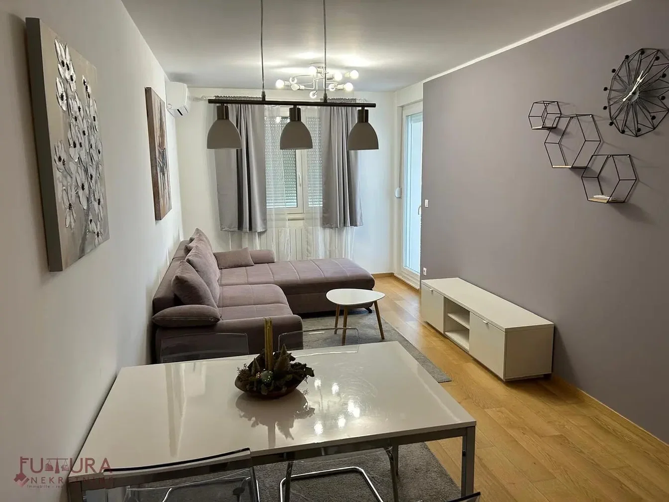 Salon; style moderne, parquet, lumière naturelle