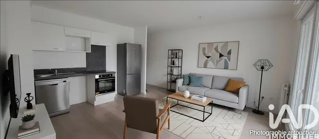 Living room; kitchen appliances, natural light, modern style