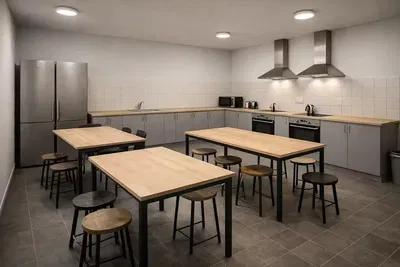 Esszimmer; küchengeräte, fliesenboden, tageslicht